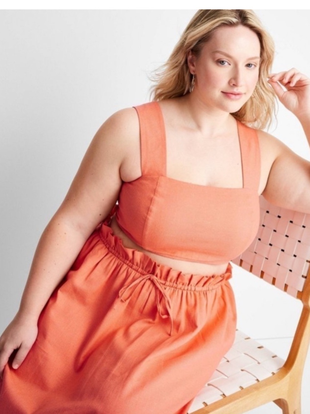 Future Collective Square-Neck Crop Top in Coral Women’s 1X Plus Size